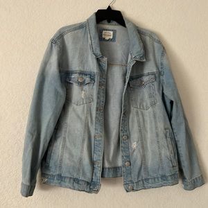 Wax jean denim jacket distressed medium wash